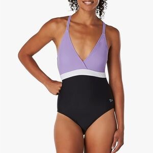 NWT Speedo Lavender and Black One-Piece Swimsuit